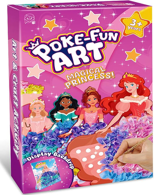 RAJRNED Poke in Fun Magical Princesses Kit, Arts and Crafts for Girls with 8 Magical Princesses & 9 Accessories, Mess-Free Fun for Kids, DIY Craft Kits, Gifts for Girls & Boys Ages 3-12