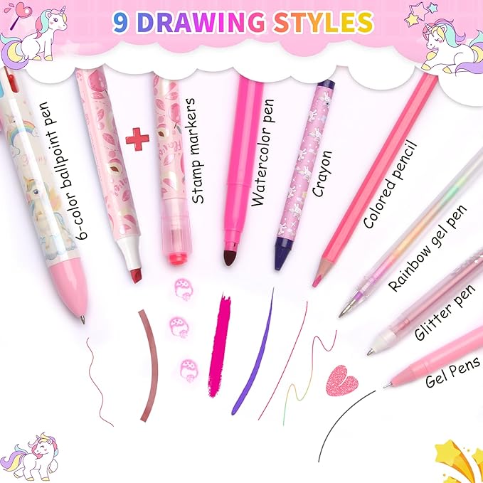 70Pcs Fruit Scented Markers Kit - Kawaii Stationery Set with Unicorn Pencil Case, Art Coloring Drawing Kit for Kid Include Marker, Pencil, Crayon, Pen, Eraser, Sticker, Unicorn Gift for Girl 4-12 Year