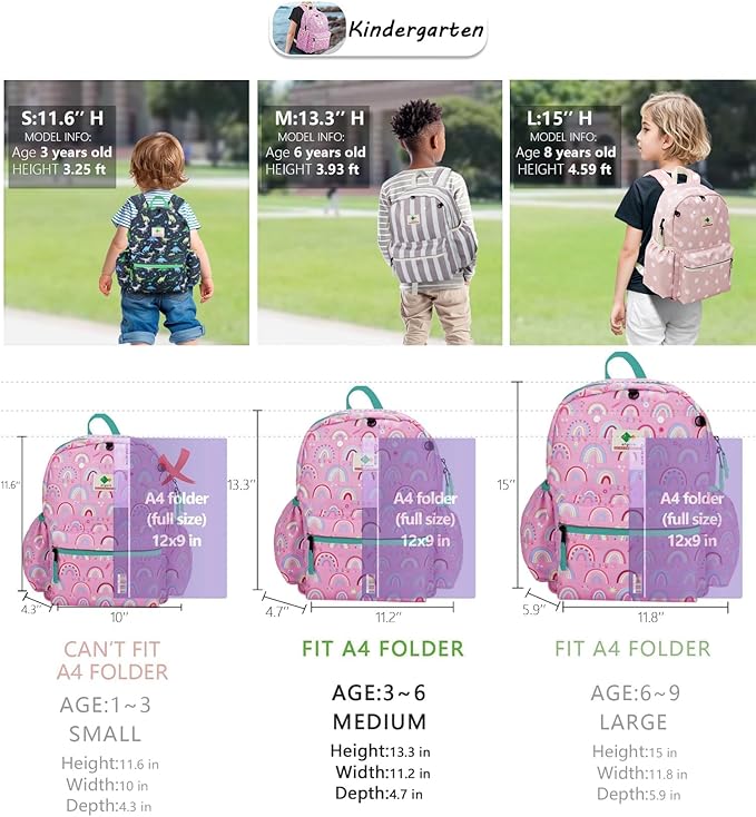 Kids Backpacks For Girls & Boys, Elementary School Bookbag, 14" H, For Kids 3-6