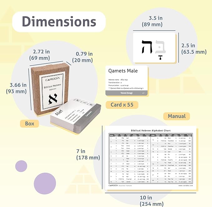 CARDDIA | Biblical Hebrew Alphabet Educational Flashcards | Includes Consonants, Vowels, Dagesh, and Final Forms