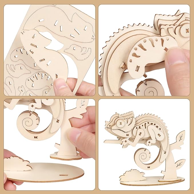 ELX 3D Wooden Animal Puzzles for Kids 6+, 4 Piece Set Animal Models, Wood Building Craft Kits Stem Toys peresents for Kids and Adults