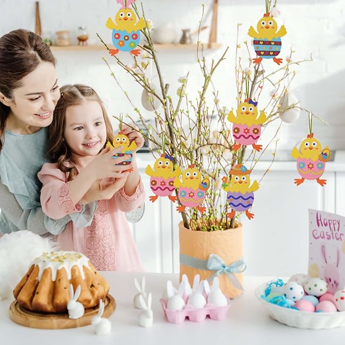 Fennoral 12 Pack Easter Craft for Kids - Make Your Own Easter Chick Foam Stickers Ornament DIY Arts and Crafts for Preschool Art Project Decoration