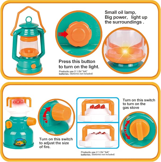 FUN LITTLE TOYS Pop Up Play Tent with Camping Gear and Tools Set, Outdoor Toys for Kids