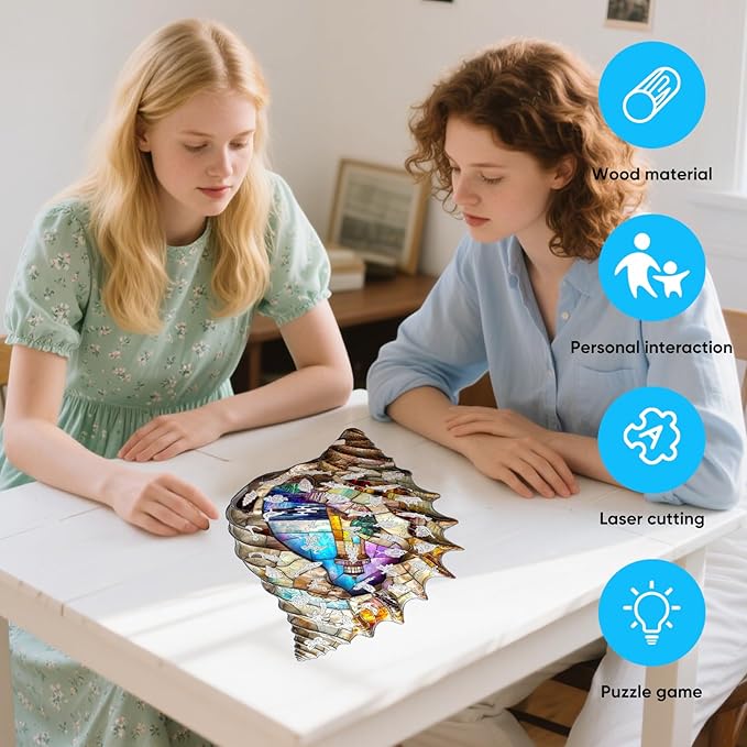 Wooden Puzzles, Shell Landscape Jigsaw Puzzles 200 Pieces, Unique Shaped Wooden Puzzle for Adults and Kids, Ghristmas Gift Family Game 15.2 x 8.3 Inch