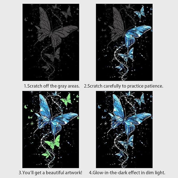 Glow in The Dark Scratch Art Paper,Engraved Landscape Scratch Painting Rainbow Board (12 Sheets A4) Adults, Fun Sketch Card Creative Craft Toy (Animals/Landscapes) by Iskueal.