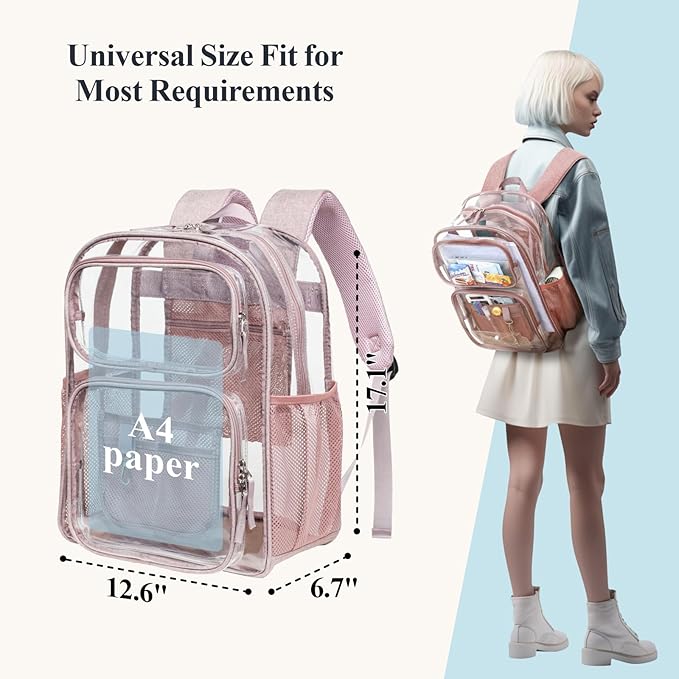 PACKISM Clear Backpack for School - 17 inch Large Heavy Duty Clear Bookbag, See Through PVC Backpacks (for age 12 above)