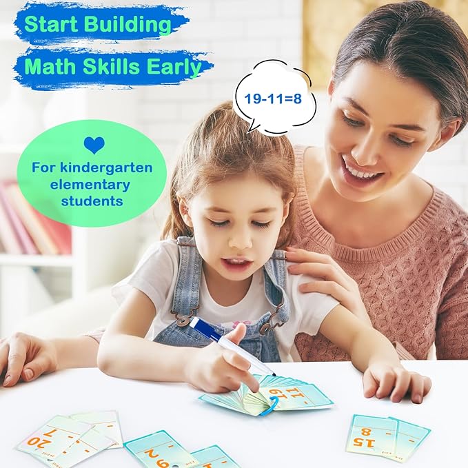 Subtraction Flash Cards, Math Facts Flashcards 1-20, Math Manipulatives Games for Kindergarten, 1st, 2nd, 3rd, 4th, 5th, 6th Grade Kids Ages 4-12
