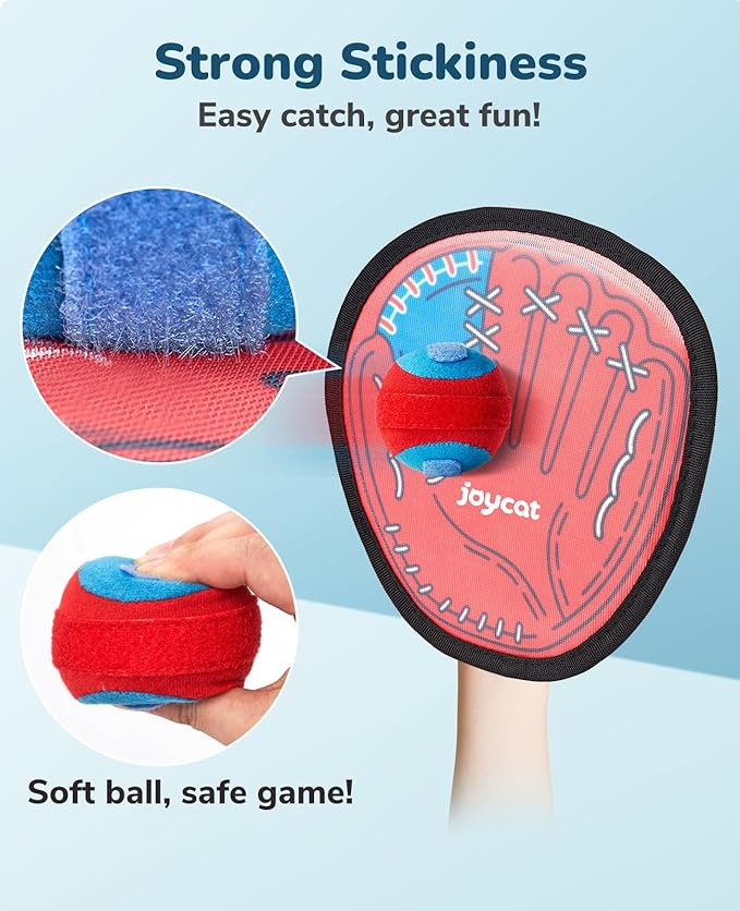 JoyCat Toss and Catch Ball Game Set,Toddler Baseball Glove,Beach Pool Yard Camping Games,Kids Outdoor Toys for Family, Birthday Gifts for 3 4 5 6 7 8 9 10+Year Old Boys Girls (2 Paddles 2 Balls)