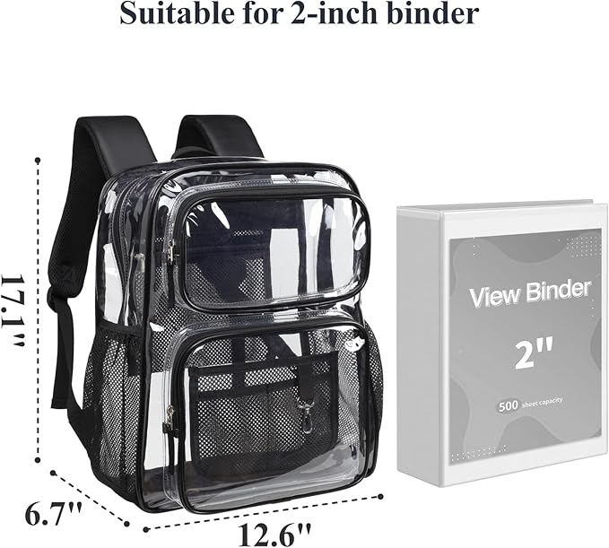 PACKISM Clear Backpack for School - 17 inch Large Heavy Duty Clear Bookbag, See Through PVC Backpacks (for age 12 above)