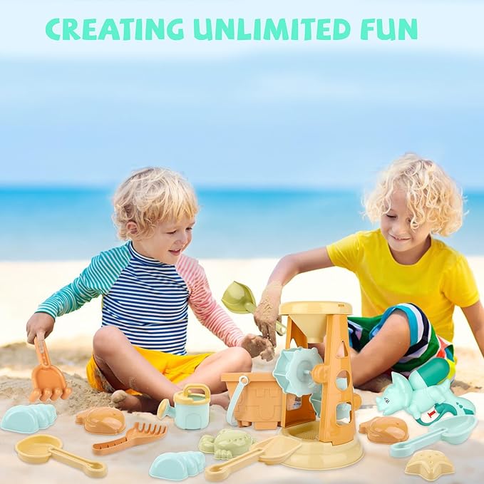 LBAIBB Sand Toys,Beach Toys for Kids,Sandbox Toy, Sand Wheel & Water Wheel Toys,Includes Bucket Shovel and Sand Rake for Beach,Water Guns Toys,Mesh Beach Toy Bag,Sand Toy for Kids Ages 3-13