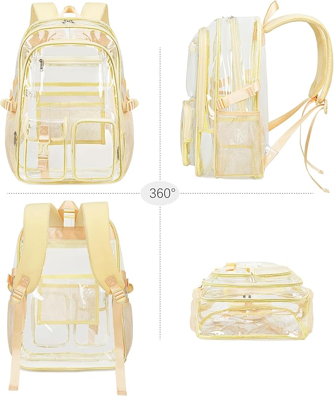 abshoo Large Clear Backpack For Girls Women School Bookbag Heavy Duty Transparent Backpack (Light Yellow)