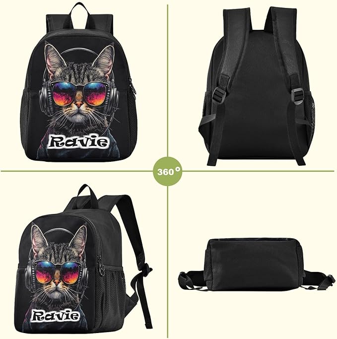 Cat Black Toddler Backpack for Boys Girls 3-6 Small Travel Backpacks for Kids Preschool Bookbag for Elementary Kindergarten for Travel