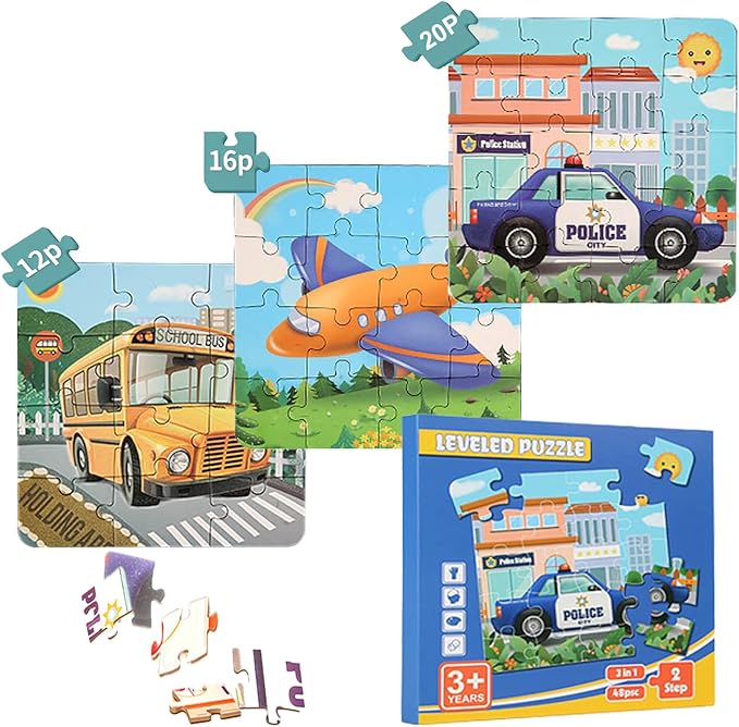 2 Pack Magnetic Puzzles Toys for Kids Age 3-5, Magnets Puzzle for Childrens, Ideal Gifts for Toddler, Educational Sensory Wooden Puzzles, Preschool Toys (2 Pack, Vehicles + Ocean)