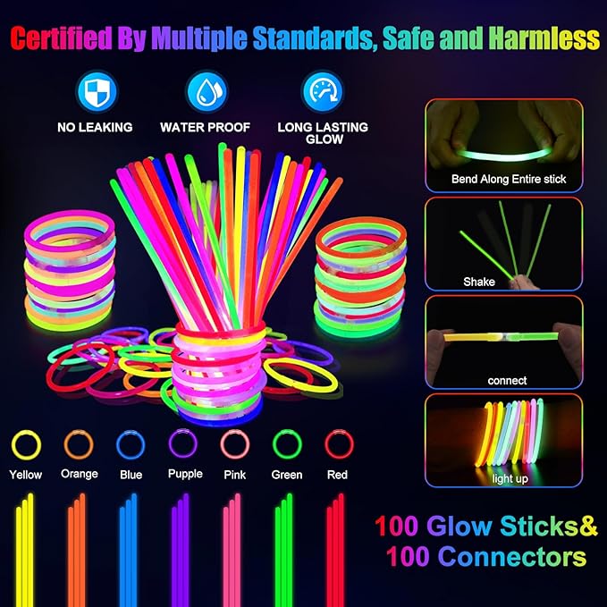 158 PCS Glow in the Dark Halloween Party Supplies, 14PCS LED Glasses, 30LED Finger Lights, 14LED Light Hairs and 100PCS Glow Sticks Bracelets, Neon Party Favors for Wedding,Concert, Birthday