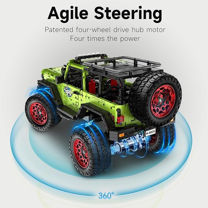 Remote Control Jeep Wrange 4x4 Building Kits, 1:6 Technique Motorized Off Road Pickup Set - with 4 Black Motors, All Terrain Design - STEM Engineering Gift for Adults & Teens (2121 PCS)