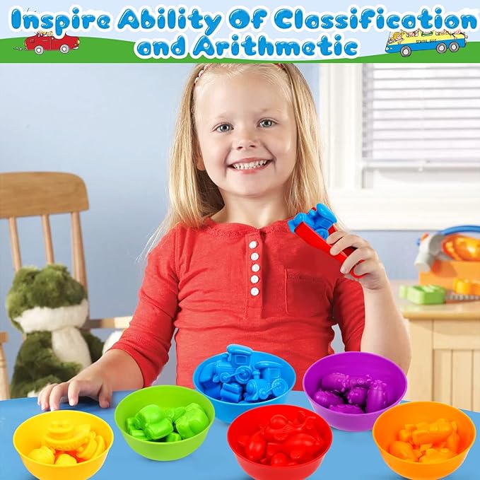 Counting Transport Matching Game with Rainbow Bowls,Color Sorting & Sensory Training Montessori Preschool Education Learning Fine Motor Skills Easter Gifts for 3 4 5 Years Old Boys Girls