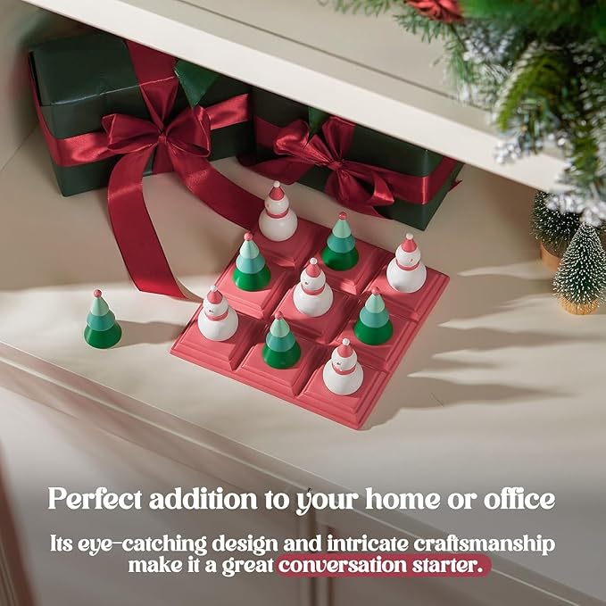 WDS WONDROUS Christmas Tic Tac Toe Game with 3D Snowman & Tree Pieces,Fun Board Game Xmas Coffee Table Decor,Indoor Holiday Decorations for Home Shelf, Table Centerpiece Decor