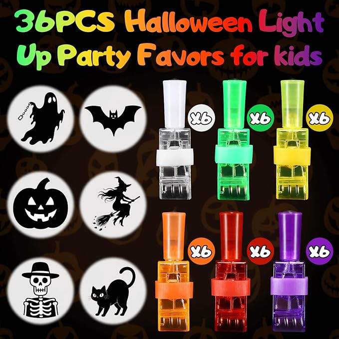 36PCS Halloween Light Up LED Finger Lights, Glow in the Dark Party Favors Toys Bulk for Halloween Goodie Bag Fillers, Trick or Treat Gifts, Kids Classroom Party Supplies (Black)