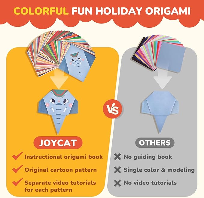 Joycat Origami Paper Kit For Kids,180 Sheet 5.5x5.5"Colorful Paper,73 Unique Pattern with Instruction Book,Art&Crafts Activitiy Supply set for Ages 5-12,Ideal DIY Project,Educational Toy,Gift For Kids