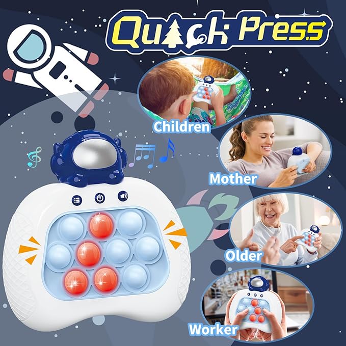 Pop Push Game Toy for Kids, Quick Fast Push Pop Puzzle Handheld Game Light up Fidget Toy 8-12, Bubble Sensory Toys Christmas Birthday Gifts for Kids Ages 3-12 (Blue Astronaut)
