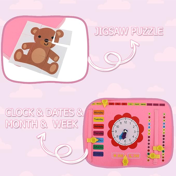 Guolely Busy Board Montessori Toy for 1 2 3 4 Year Old Toddlers - Educational Activity Developing Sensory Board for Basic Dress Fine Motor Skills - Travel Toys for Plane Car, Gift for Boys Girls