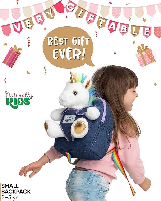 Naturally KIDS Unicorn Toys, 3 Year Old Girl Gifts, Birthday Gifts for 2 Year Old Girls, Toddler Unicorn Backpack