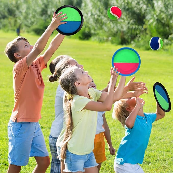 Toss and Catch Game Set, Outdoor Games with 4 Paddles 4 Balls and 1 Storage Bag, Great Outdoor Toys/Gifts for Kids, Classic Beach and Yard Game