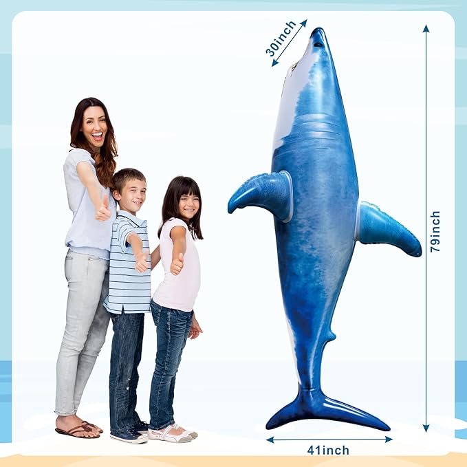 Extra Large Inflatable Shark Pool Toy,79inch Shark Pool Birthday Party Decorations,Blow Up Animal Party Favors Supplies Gift for Kids Adults