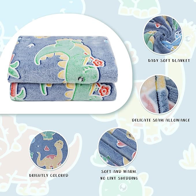 Cute Kids Blanket Glow in The Dark Dinosaur for Boys Flannel Glowing Bed Sofa Couch Soft Warm Blankets Christmas Birthday Gifts Teen 40"x50"
