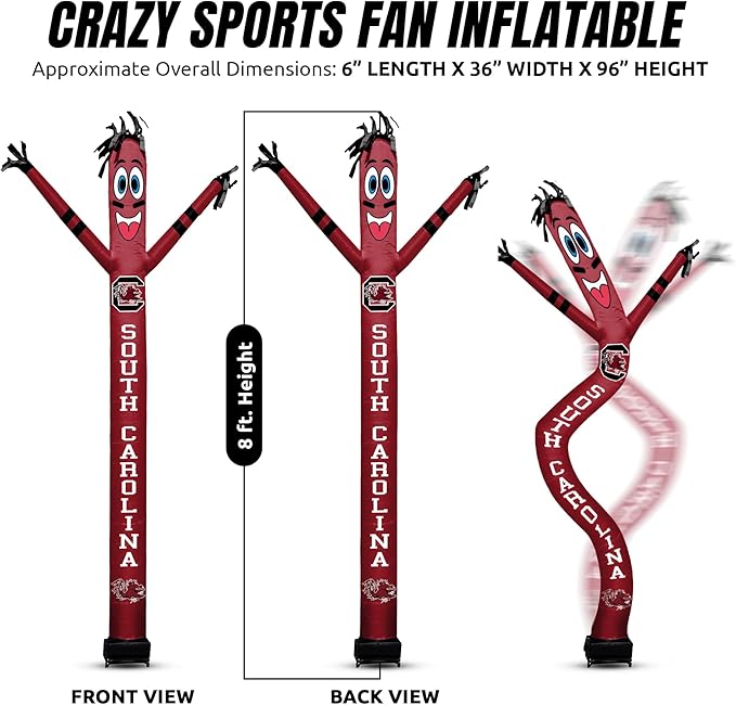 NCAA South Carolina Football Wacky Waving Inflatable Tube Guy with LED Lights & Built-in Blower - 6" x 36" x 96" Inflatable Tube Man Crazy Sports Fan Outdoor Party Decoration