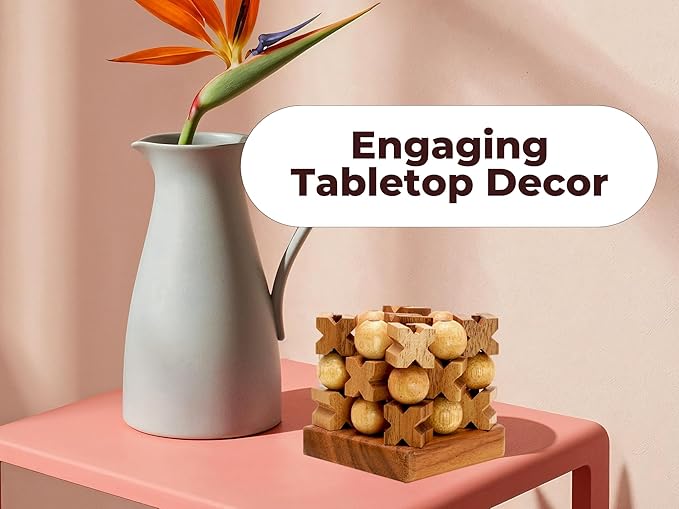 BSIRI 3D Wooden Tic Tac Toe - Rustic Coffee Table Decor, Unique Gifts for Special Occasions, Fun for All Ages in Strategic Game Night, Family Games, and More