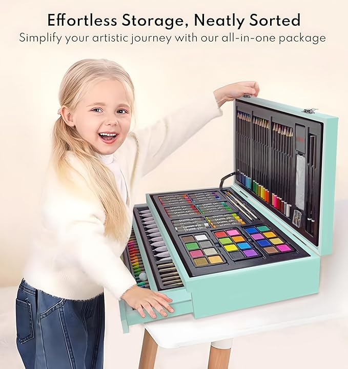 194 Piece Deluxe Art Set, Painting Drawing Art Supplies with 4 Drawing Pads, Acrylic Paints, Crayons, Colored Pencils Set in Wooden Case, Art Kit Gift Box for Kids, Teens, Adults, Artists, Beginners