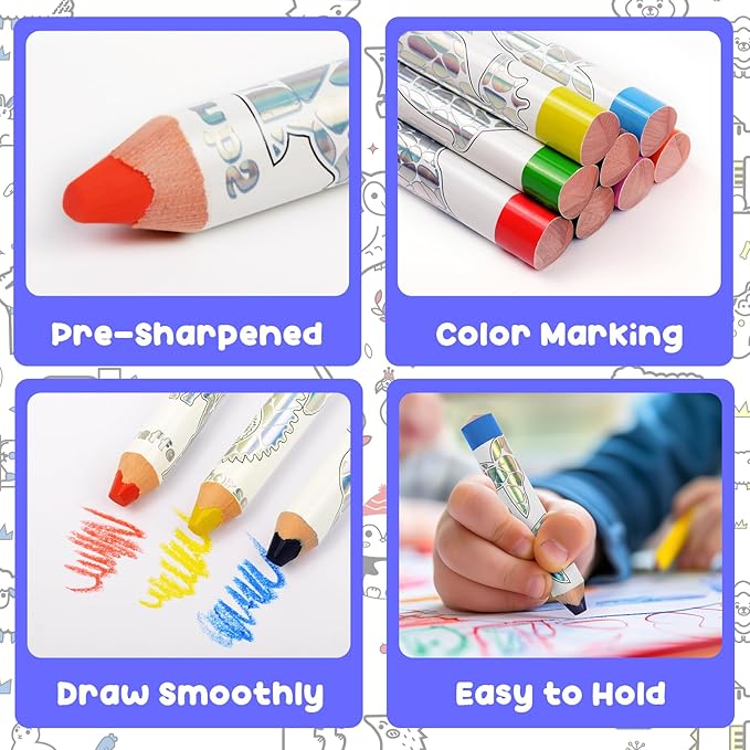 ThEast 8 Jumbo Colored Pencils for Kids, 3 in 1 Chunky Washable Crayons for Toddlers, Thick Triangle Toddler Color Pencil with Sharpener, Preschool Party Favors, Pre-Sharpened