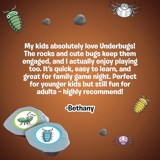 UnderBugs – Memory Card Game for Kids - Ages 4+ - Bug Matching Fun Family Game – 16 Rock, 20 Magnifying Glass Cards, Educational Puzzle Game for 2-4 Players