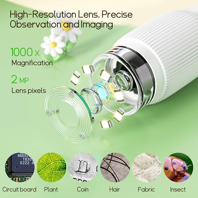 Microscope for Kids - Portable Handheld Magnifying Glass for Girls | Mini Digital Microscope for Boys Educational Science Toys | Age 3 4 5 6 7 8 9 10 11 Years Old Kids Christmas Birthday Gifts