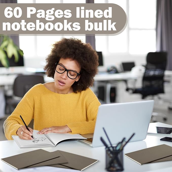 Sepamoon 150 Pack Kraft Notebook Journals 5.82 Inch x 4.13 Inch A6 Softcover Notebooks Bulk for Kids Student Writing Sketch Travel Journal Office Notepad with 48 Pages 24 Sheets, Lined(Dark Gray)