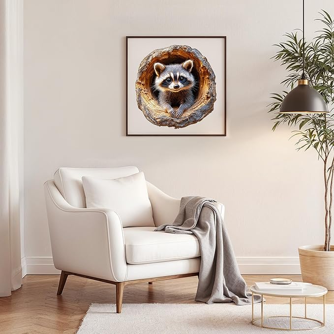 Wooden Jigsaw Puzzles, Tree Hole Raccoon Wooden Puzzles for Adults with Unique Shape, Adult Jigsaw Puzzle, Birthday Gifts for Adults, 13.4"x12.9" - 270pcs