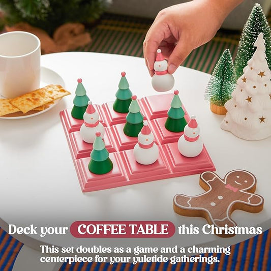 WDS WONDROUS Christmas Tic Tac Toe Game with 3D Snowman & Tree Pieces,Fun Board Game Xmas Coffee Table Decor,Indoor Holiday Decorations for Home Shelf, Table Centerpiece Decor