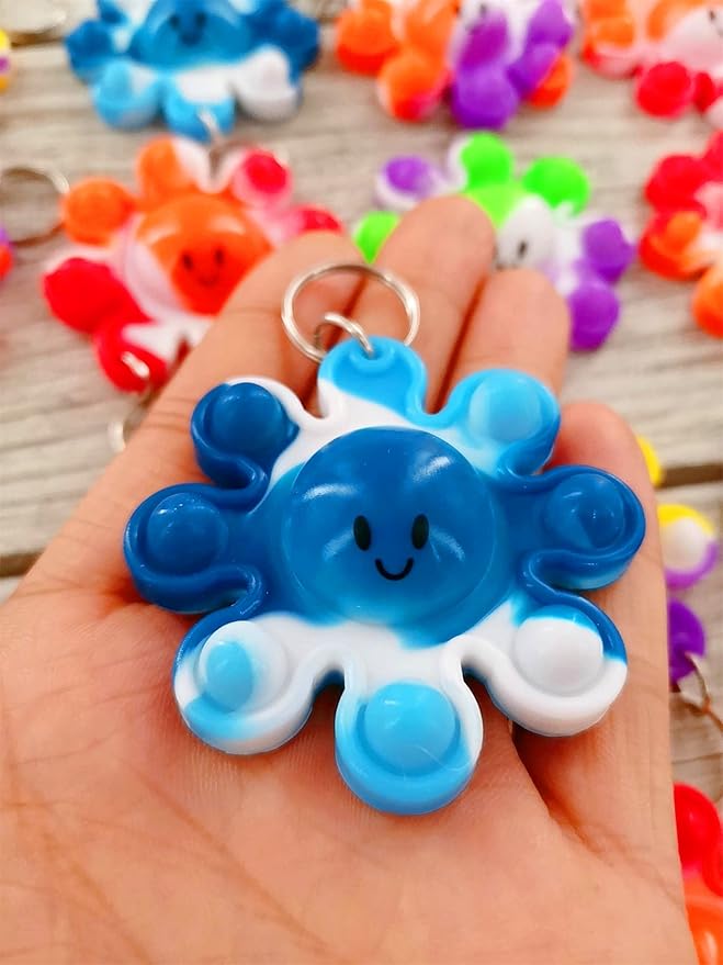 24 Packs Bulk octopus Fidget Bubble Bulk Mini Pop Keychain Fidget for Teens and Kids, Birthday Party Favors Supplies Classroom summer Student gifts