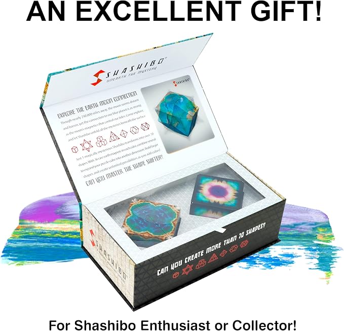 SHASHIBO Shape Shifting Box Bundle- Award-Winning, Patented Fidget Cube w/ 36 Rare Earth Magnets - Transforms Into Over 70 Shapes - Explore The Earth Moon Connection (Earth - Moon 2 Pack)