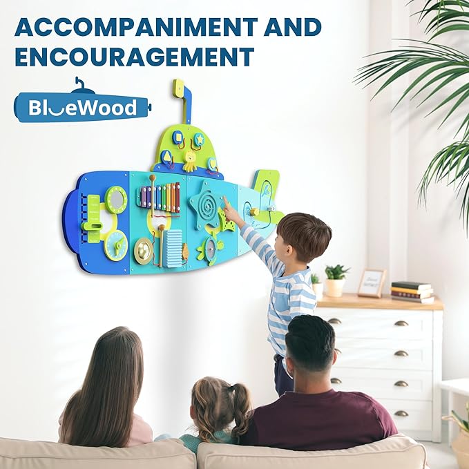 BlueWood Submarine Wall Busy Board Panels, Toddler Learning Activity Center, Montessori Philosophy Sensory, Educational Toys, Conducive to All-Round Development