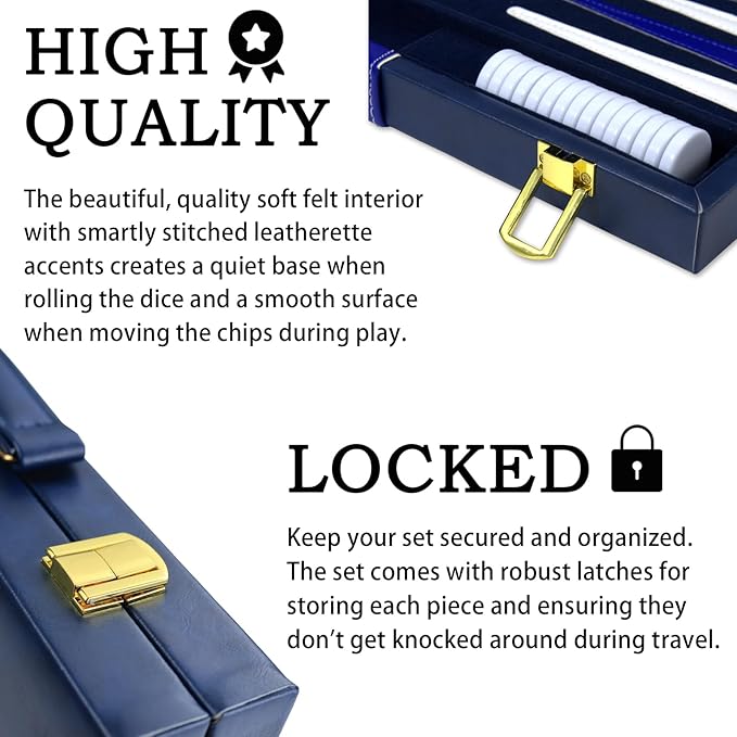 Backgammon Sets for Adults, 15 inch Backgammon Blue Sets Classic Board Game with Premium Leather Case, Portable Travels Strategy Backgammon Game Set for Adults, Kids (Blue)