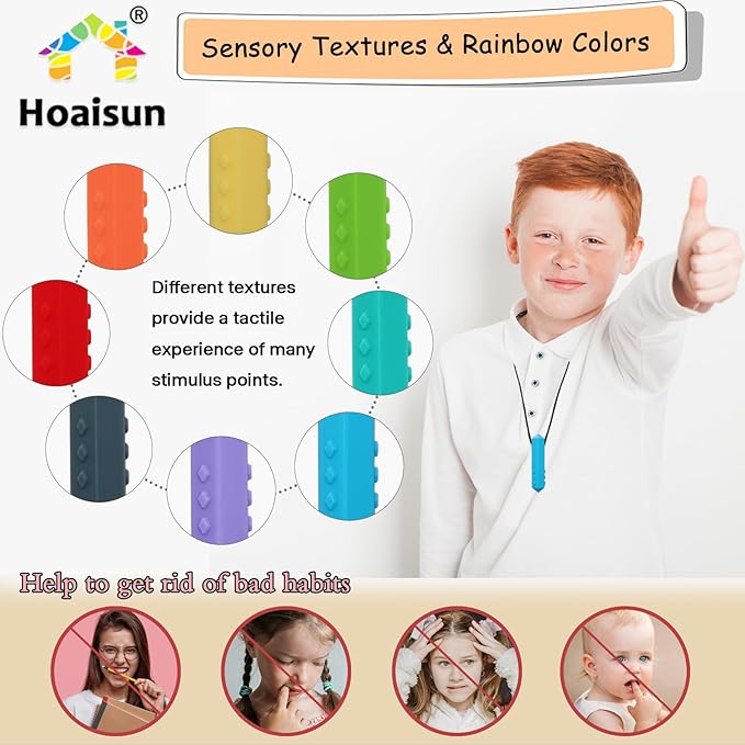 Chew Necklaces for Sensory Kids, 8 Pack Chewy Necklace Sensory Toys for Kids with Autism, ADHD, SPD, Biting, Silicone Teething Necklace Oral Chew Toys for Adults Reduce Chewing Anxiety Fidget
