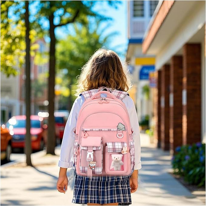 Girls Backpack,Cute School Backpack for Girls Kids Teens,Kawaii Bookbag for Primary Elementary,Pink