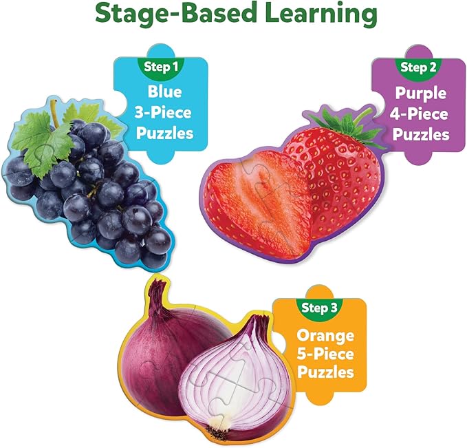 Skillmatics Step by Step Puzzles - 40 Piece Jigsaw & Toddler Puzzles, Montessori Educational Toy for Boys & Girls, Fruits and Vegetables, Travel Friendly, Gifts for Kids Ages 3, 4, 5 and Up