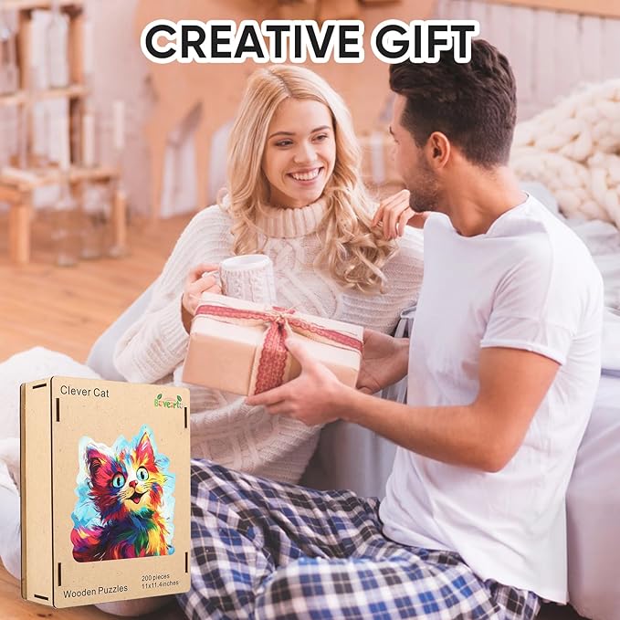 Wooden Puzzles for Adults, 500 Pieces Clever Cat Wooden Jigsaw Puzzles, Animal Unique Shaped Puzzle Gifts for Adults and Kids on Birthday, Thanksgiving, Family Puzzle Games (16.3''*16.9'')