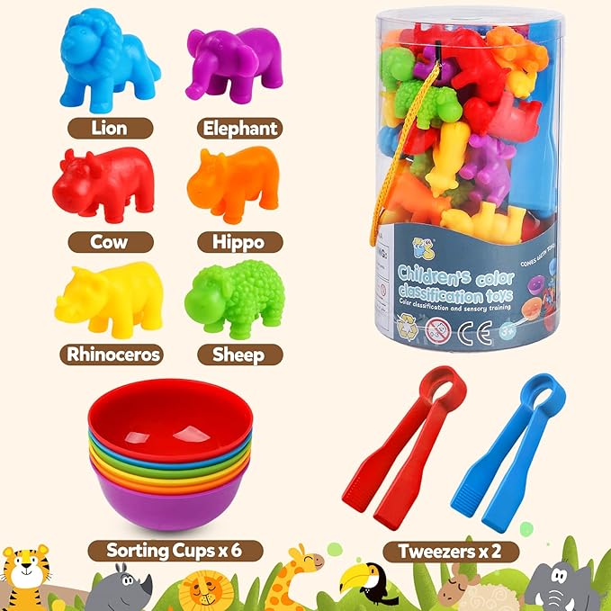 USATDD Counting Animal Toys Color Matching Games Preschool Learning Activities Sorting Stacking Toys Math Couting Educational Sensory Montessori Toy for Toddlers Kids Ages 3 4 5