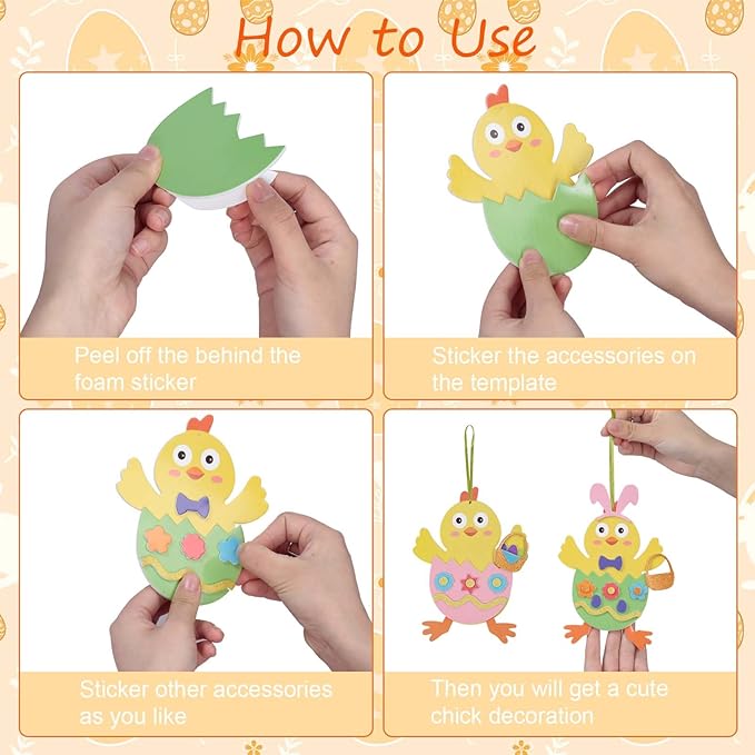 Fennoral 12 Pack Easter Craft for Kids - Make Your Own Easter Chick Foam Stickers Ornament DIY Arts and Crafts for Preschool Art Project Decoration