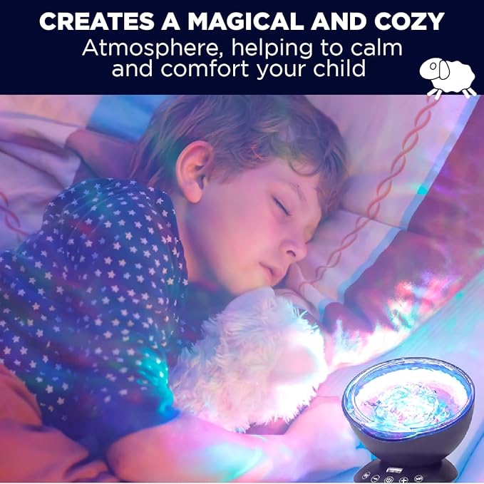 Bright Autism Calming Sensory Sea Lamp - Night Light Projector for Kids, 7 Light Modes, Color Changing Music Player, Nature Relaxation Sounds