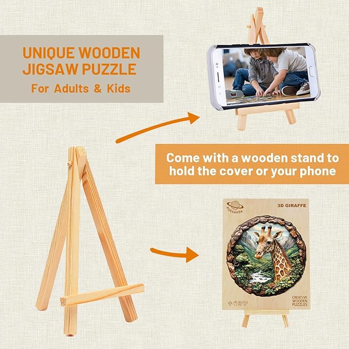 Wooden Puzzles for Adults, Giraffe Wooden Jigsaw Puzzles for Adults, Nature Landscape Flat Puzzle with 3D Visual Effect, Unique Animal Shaped Wood Puzzle, Fun Gifts & Home Decor (S-8.5*8.3in-100Pcs)